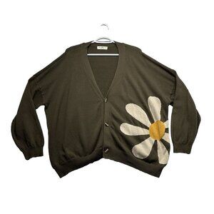 Natural Life Womens Live Happy Daisy Cotton Cardigan Sweater Size M Olive Green